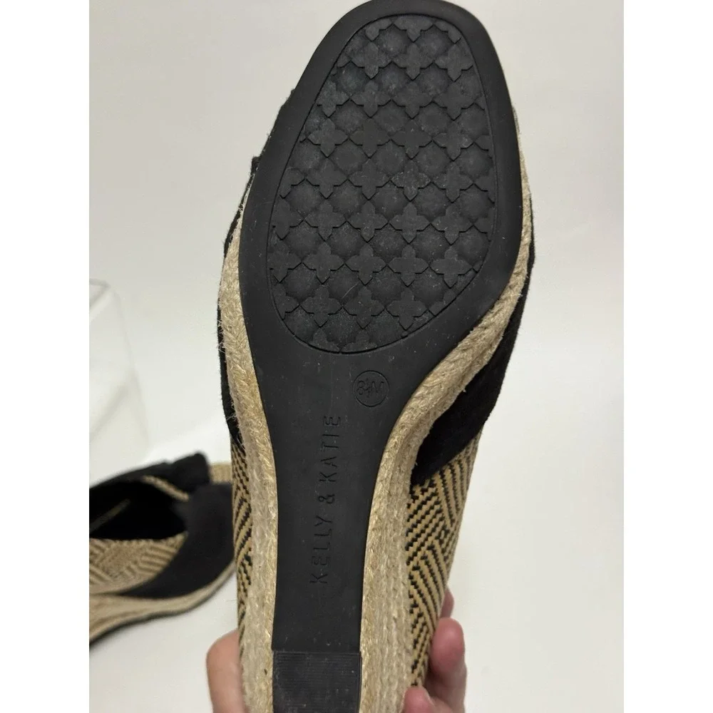 Kelly & Katie  8.5 M Knotted Espadrille Woven Wedge Sandal Black Beige